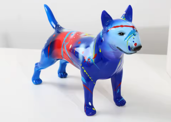 Bull Terrier Statue Colorful Splash Paint Art Resin Bull Terrier Dog Sculpture - Image 3