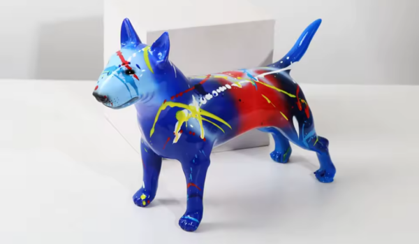 Bull Terrier Statue Colorful Splash Paint Art Resin Bull Terrier Dog Sculpture - Image 2