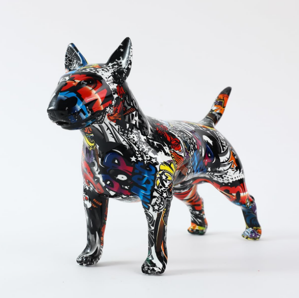 Bull Terrier Statue Graffiti Pop Paint Art Resin Bull Terrier Dog Sculpture - Image 4