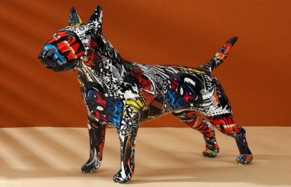 Bull Terrier Statue Graffiti Pop Paint Art Resin Bull Terrier Dog Sculpture - Image 2