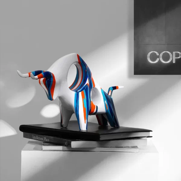Bull Art Deco Statue Wall Street Decor Figurine Ox Abstract Geometric Sculpture