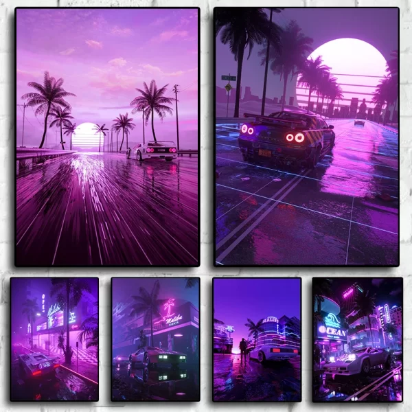 Miami Nights, Sunset Blvd, Neon Canvas Posters