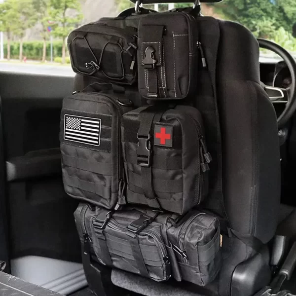 Tactical Car Seat Back Organizer, Vehicle Back Seat Panel Organizer with 5 Detachable Molle Pouch Bags fits All Cars