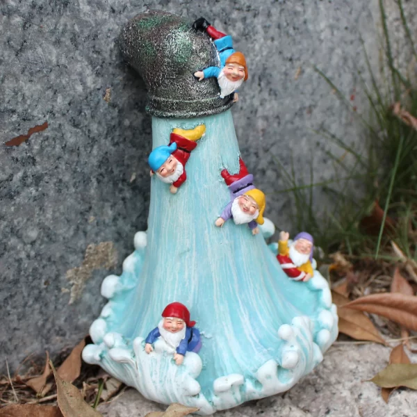 Outdoor Gnomes Resin Garden Statue, Surfing Gnomes Water Fountain