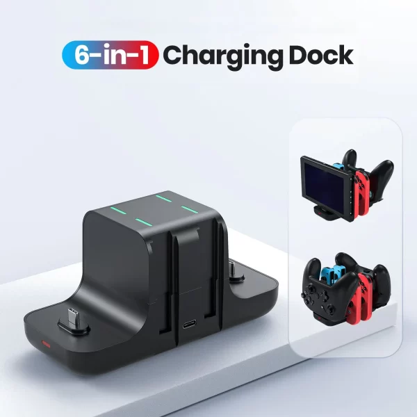 6 in 1 Switch Charger Dock Station for Nintendo Switch & OLED & Lite, Charging Dock