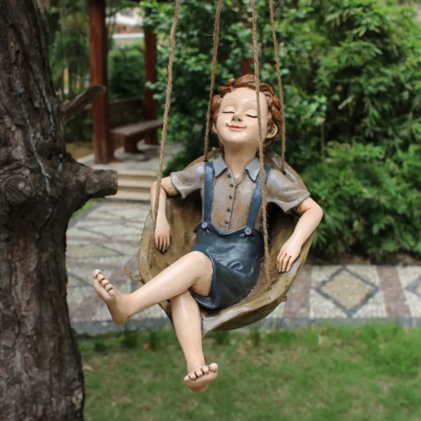 Swinging Boy Tree Ornament, Resin Sleeping Boy for Backyard, Patio, Yard Tree